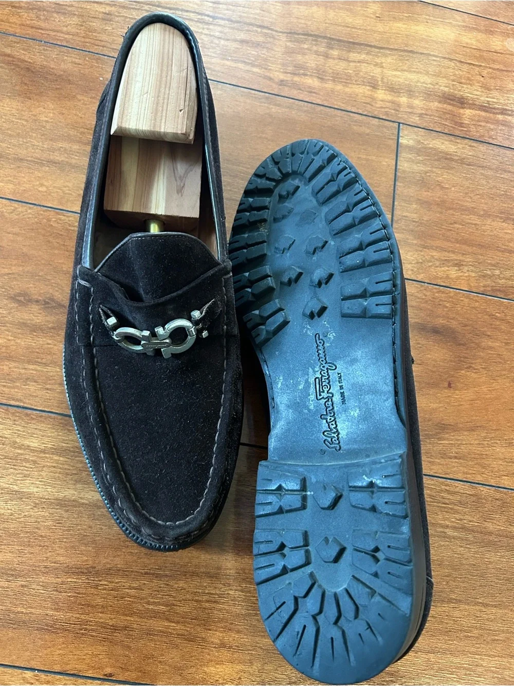 Salvatore Ferragamo Black Suede Bit-Detail Slip-On Loafers